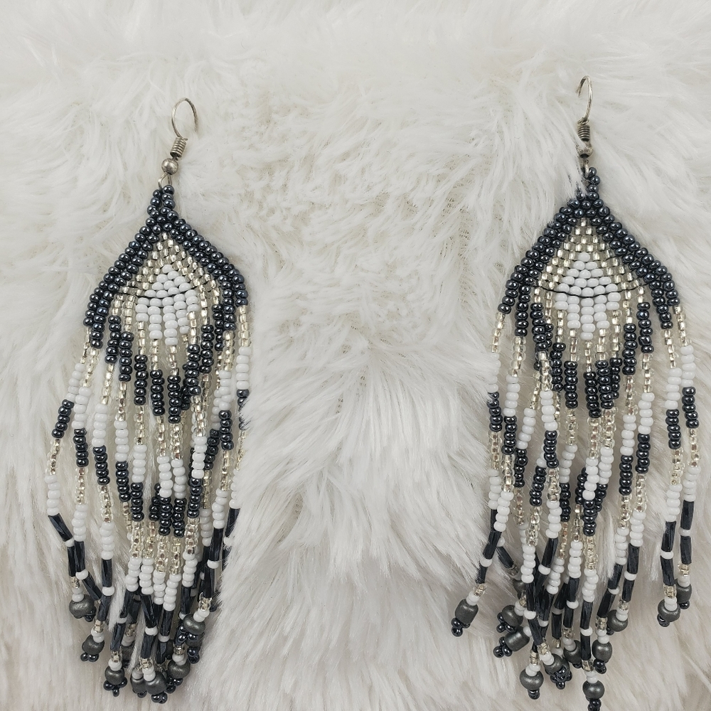Handmade fringe seed beads boho earrings